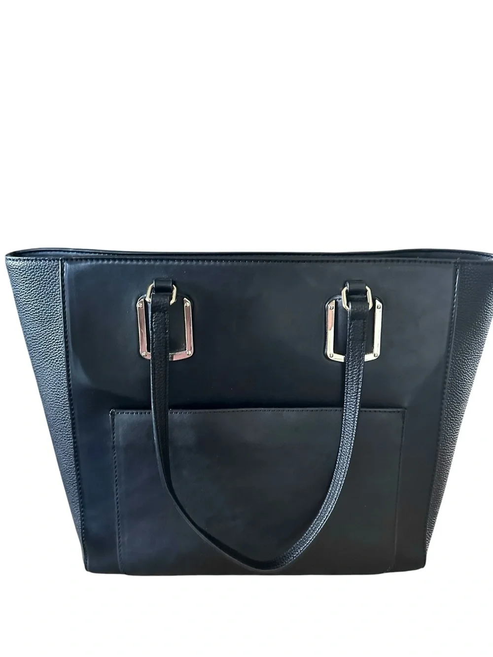 Nine West Classic Black Tote Bag Silver Hardware Double Straps Like New